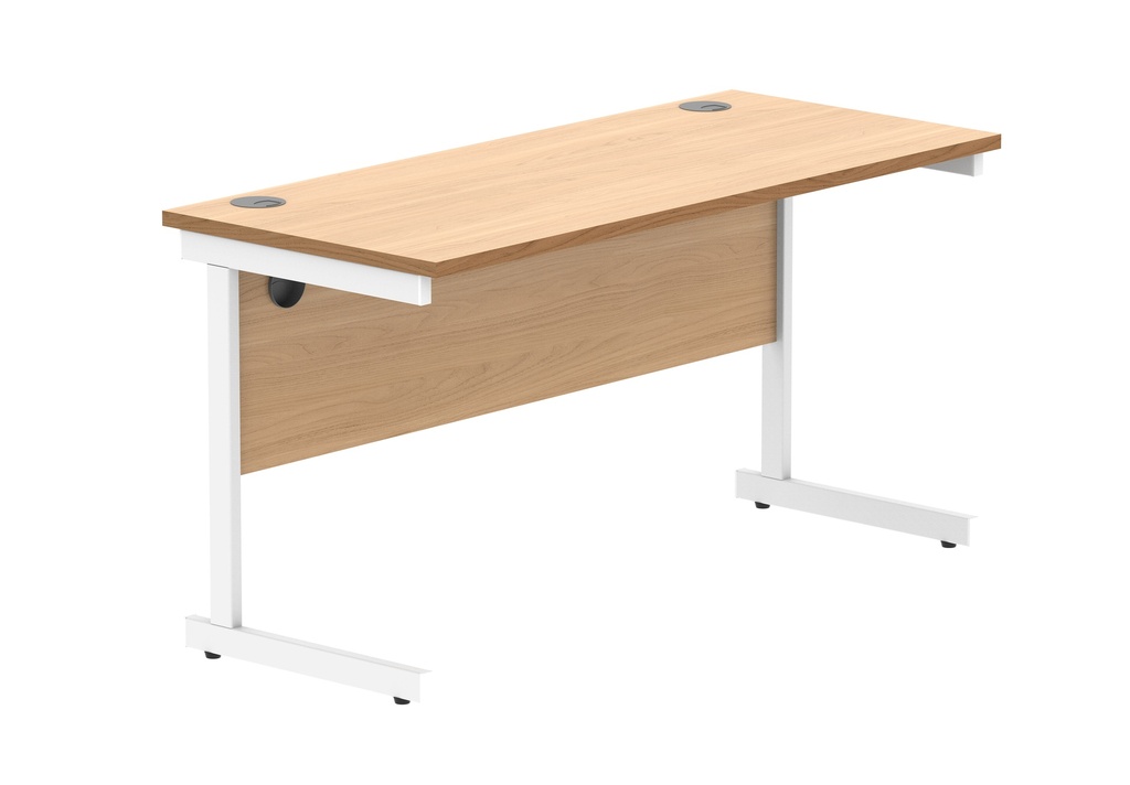 Office Rectangular Desk With Steel Single Upright Cantilever Frame | 1400X600 | Beech/White