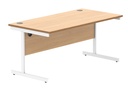 Office Rectangular Desk With Steel Single Upright Cantilever Frame | 1600X800 | Beech/White
