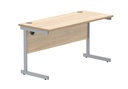Office Rectangular Desk With Steel Single Upright Cantilever Frame | 1400X600 | Oak/Silver