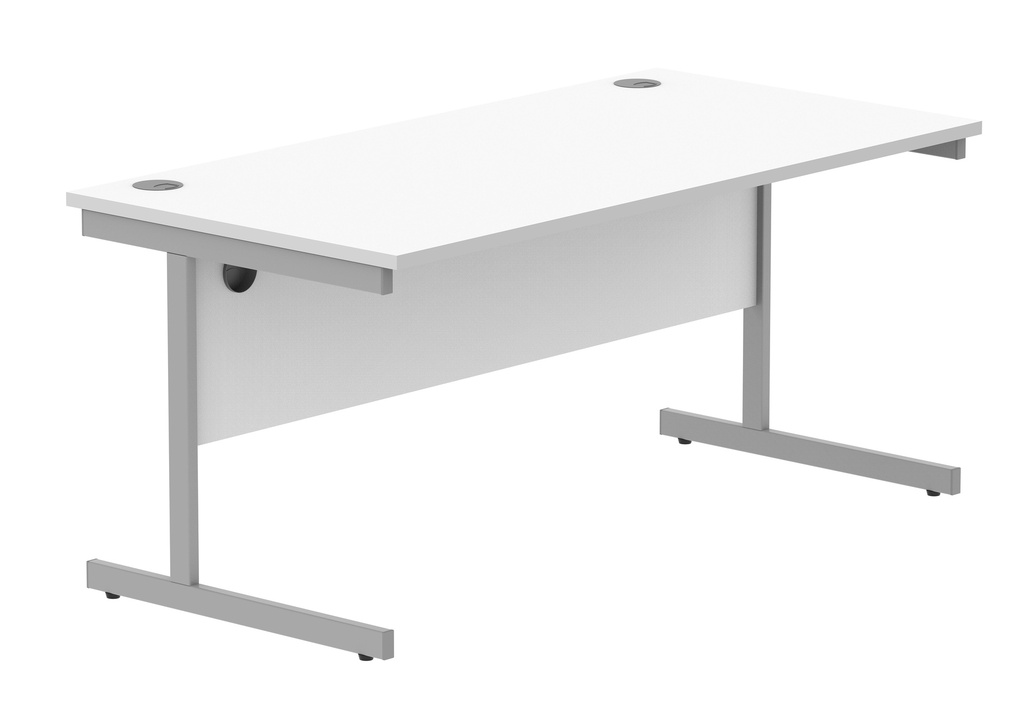 Office Rectangular Desk With Steel Single Upright Cantilever Frame | 1600X800 | White/Silver