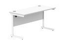 Office Rectangular Desk With Steel Single Upright Cantilever Frame | 1400X600 | White/White