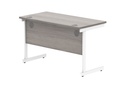Office Rectangular Desk With Steel Single Upright Cantilever Frame | 1200X600 | Grey Oak/White