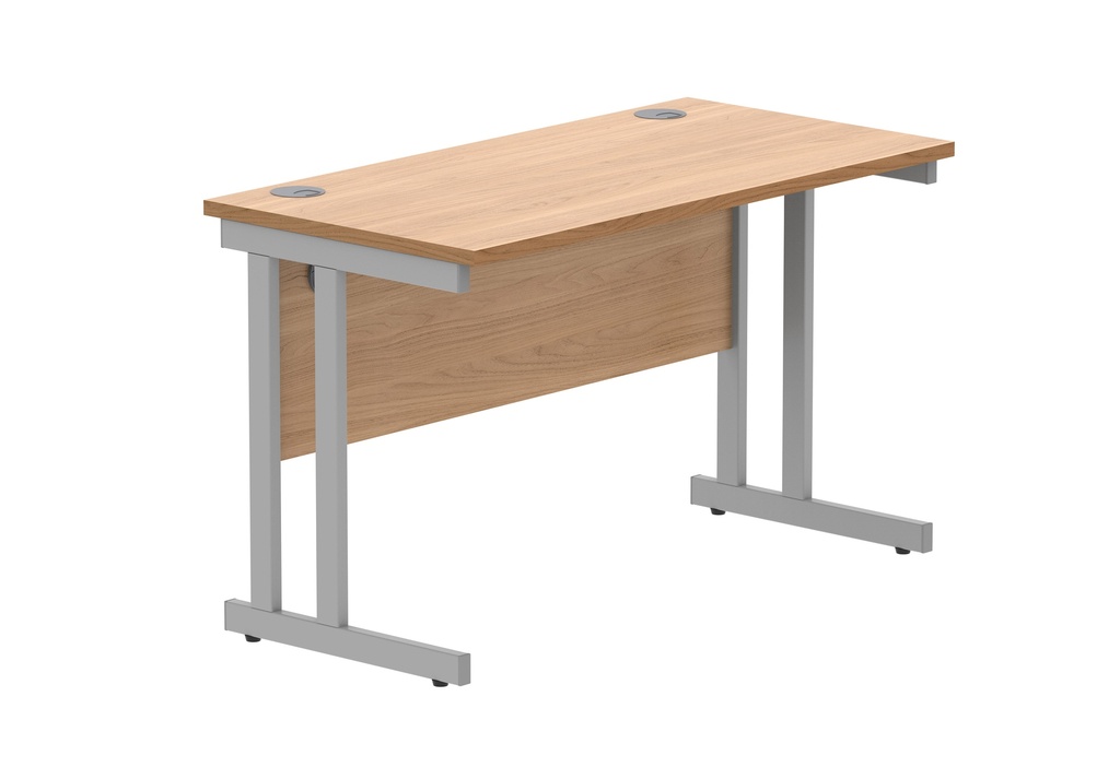 Office Rectangular Desk With Steel Double Upright Cantilever Frame | 1200X600 | Beech/Silver