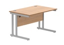 Office Rectangular Desk With Steel Double Upright Cantilever Frame | 1200X800 | Beech/Silver