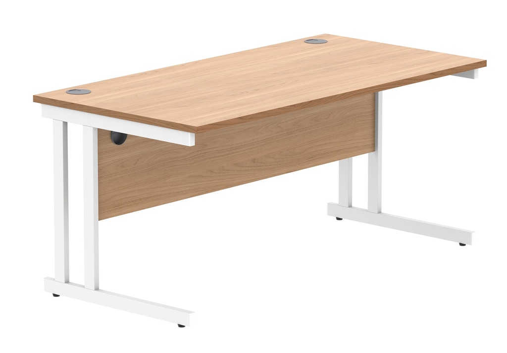 Office Rectangular Desk With Steel Double Upright Cantilever Frame | 1600X800 | Beech/White
