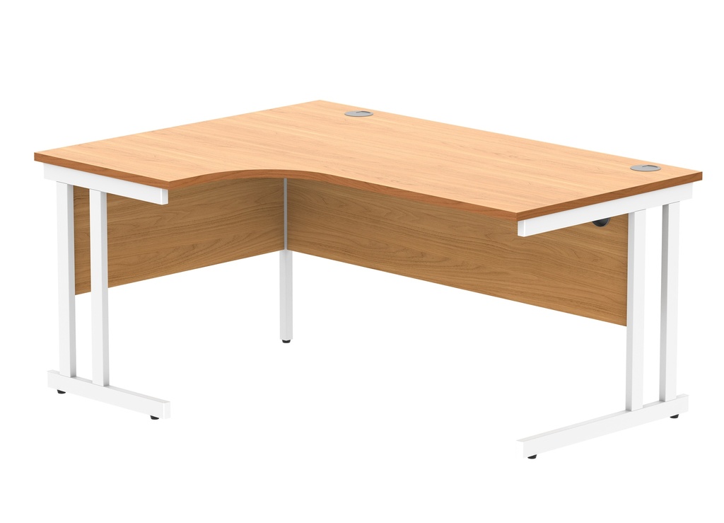 Office Left Hand Corner Desk With Steel Double Upright Cantilever Frame | 1600X1200 | Beech/White