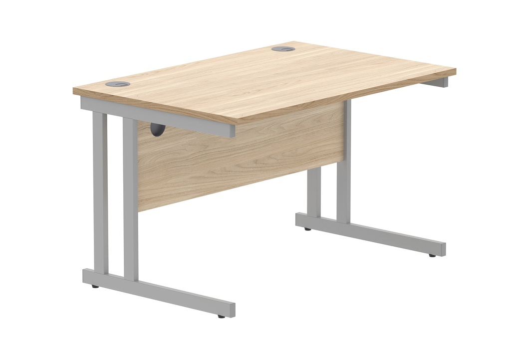 Office Rectangular Desk With Steel Double Upright Cantilever Frame | 1200X800 | Oak/Silver