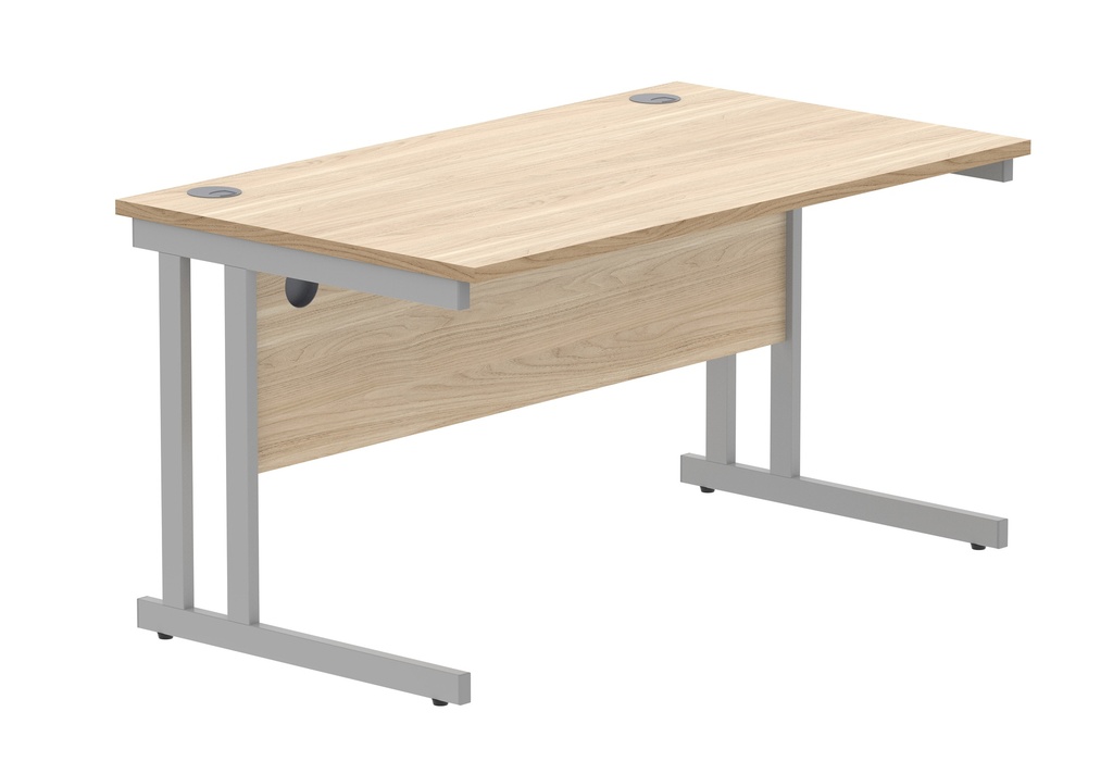 Office Rectangular Desk With Steel Double Upright Cantilever Frame | 1400X800 | Oak/Silver