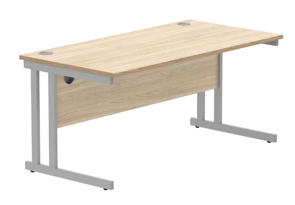 Office Rectangular Desk With Steel Double Upright Cantilever Frame | 1600X800 | Oak/Silver