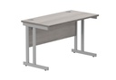 Office Rectangular Desk With Steel Double Upright Cantilever Frame | 1200X600 | Grey Oak/Silver