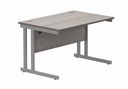 Office Rectangular Desk With Steel Double Upright Cantilever Frame | 1200X800 | Grey Oak/Silver