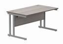 Office Rectangular Desk With Steel Double Upright Cantilever Frame | 1400X800 | Grey Oak/Silver