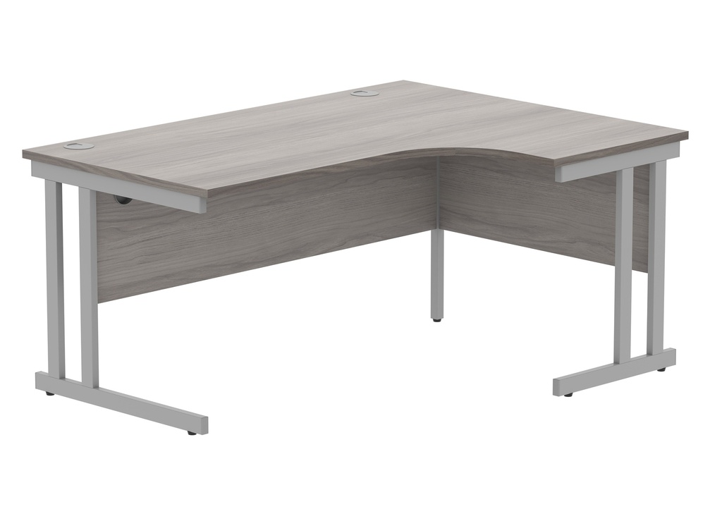 Office Right Hand Corner Desk With Steel Double Upright Cantilever Frame | 1600X1200 | Grey Oak/Silver