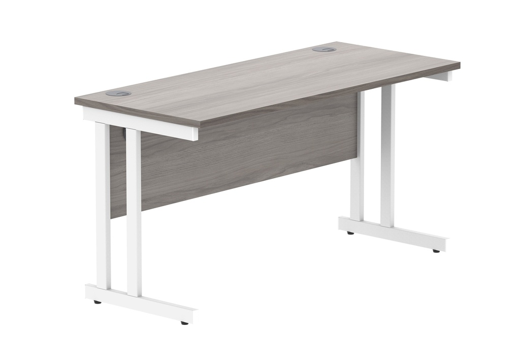 Office Rectangular Desk With Steel Double Upright Cantilever Frame | 1400X600 | Grey Oak/White