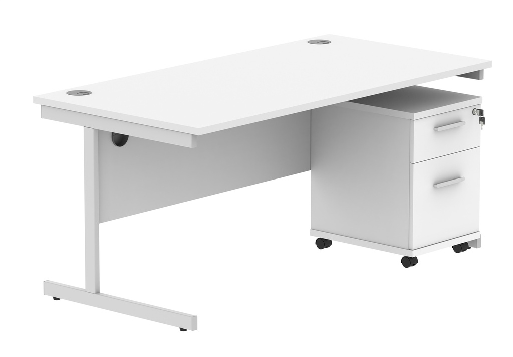 Su Rect Desk +2 Drawer Mobile Under Desk Ped-1680-Arctic White/Silver