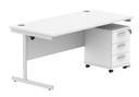 Su Rect Desk +3 Drawer Mobile Under Desk Ped-1680-Arctic White/Silver