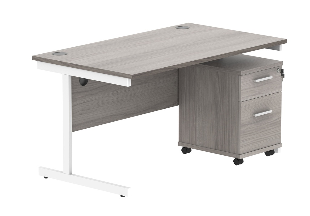 Su Rect Desk+2 Drawer Mobile Under Desk Ped-1480-Alaskan Grey Oak/White