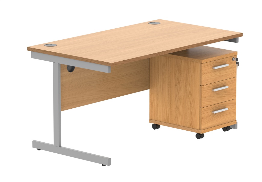 Su Rect Desk+3 Drawer Mobile Under Desk Ped-1480-Norwegian Beech/Silver