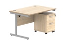 Su Rect Desk +2 Drawer Mobile Under Desk Ped-1280-Canadian Oak/Silver