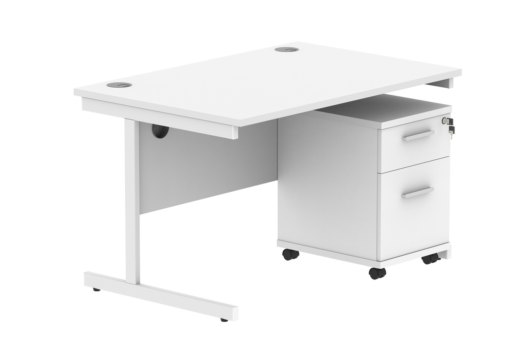 Su Rect Desk+2 Drawer Mobile Under Desk Ped-1280-Arctic White/White