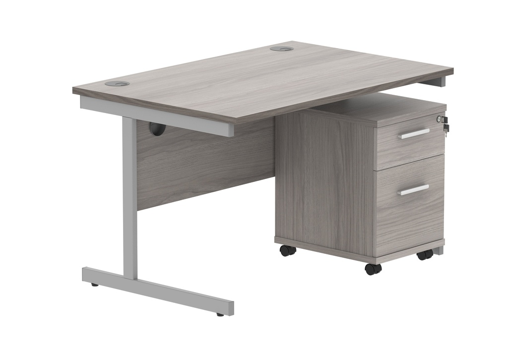 Su Rect Desk +2 Drawer Mobile Under Desk Ped-1280-Alaskan Grey Oak/Silver