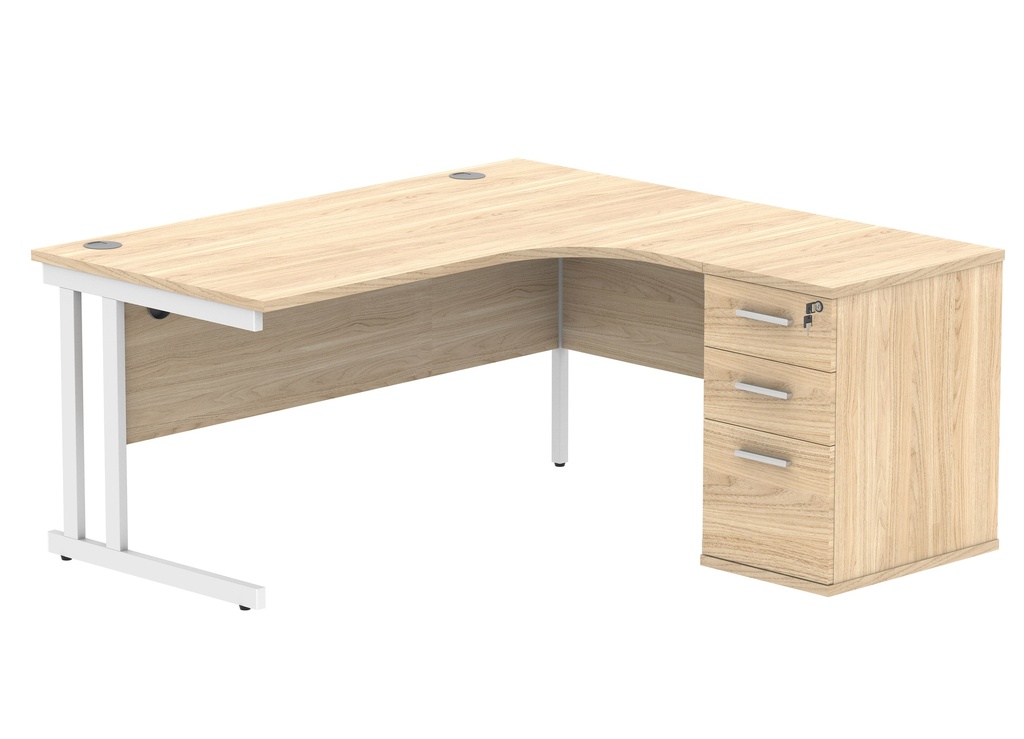 Du Rh Rad Desk+Desk High Ped-1612-Canadian Oak/White