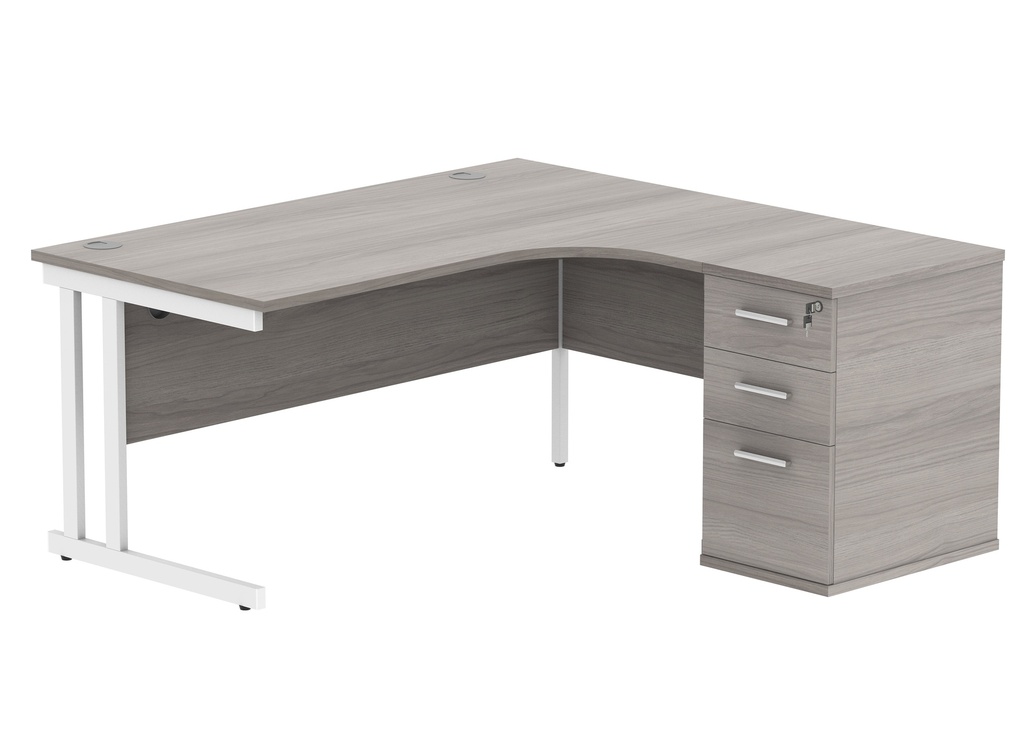 Du Rh Rad Desk+Desk High Ped-1600X1200-Alaskan Grey Oak/Silver