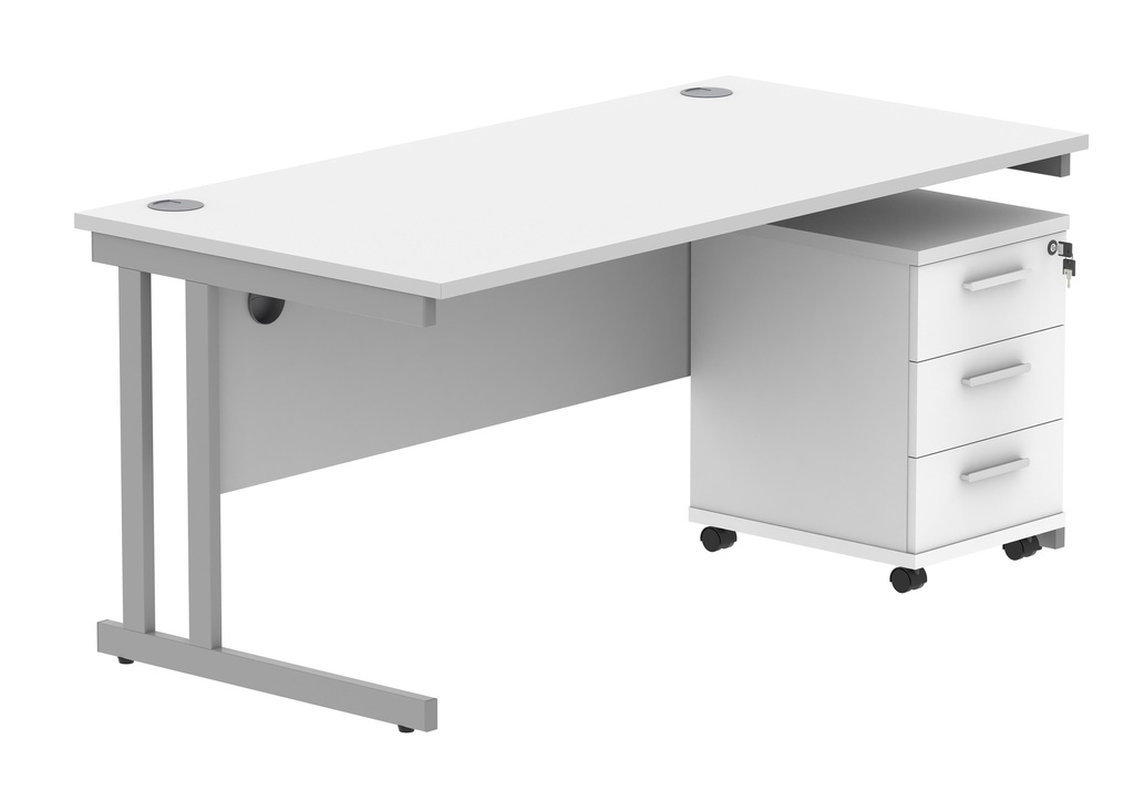 Du Rect Desk +3 Drawer Mobile Under Desk Ped-1680-Arctic White/Silver