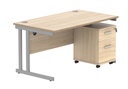 Du Rect Desk +2 Drawer Mobile Under Desk Ped-1480-Canadian Oak/Silver