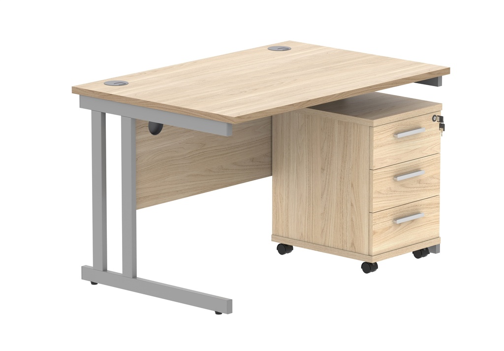 Du Rect Desk +3 Drawer Mobile Under Desk Ped-1280-Canadian Oak/Silver