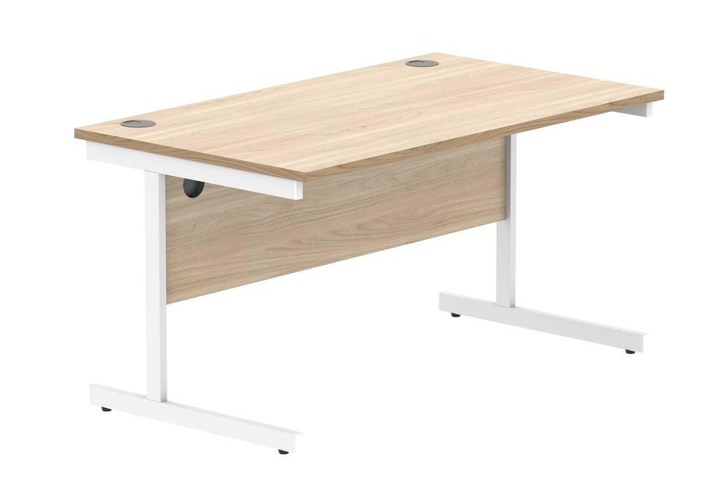Office Rectangular Desk With Steel Single Upright Cantilever Frame | 1600X800 | Oak/White