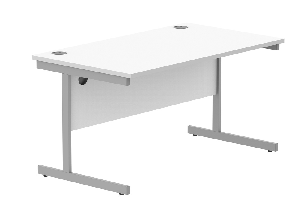 Office Rectangular Desk With Steel Single Upright Cantilever Frame | 1400X800 | White/Silver