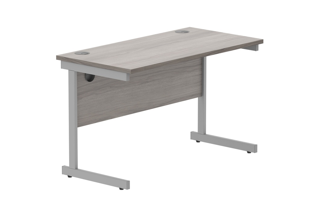Office Rectangular Desk With Steel Single Upright Cantilever Frame | 1200X600 | Grey Oak/Silver