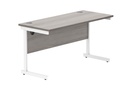 Office Rectangular Desk With Steel Single Upright Cantilever Frame | 1400X600 | Grey Oak/White