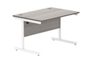 Office Rectangular Desk With Steel Single Upright Cantilever Frame | 1200X800 | Grey Oak/White