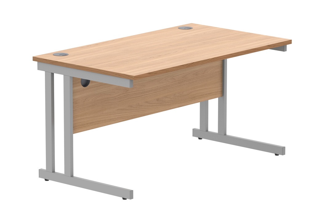 Office Rectangular Desk With Steel Double Upright Cantilever Frame | 1400X800 | Beech/Silver