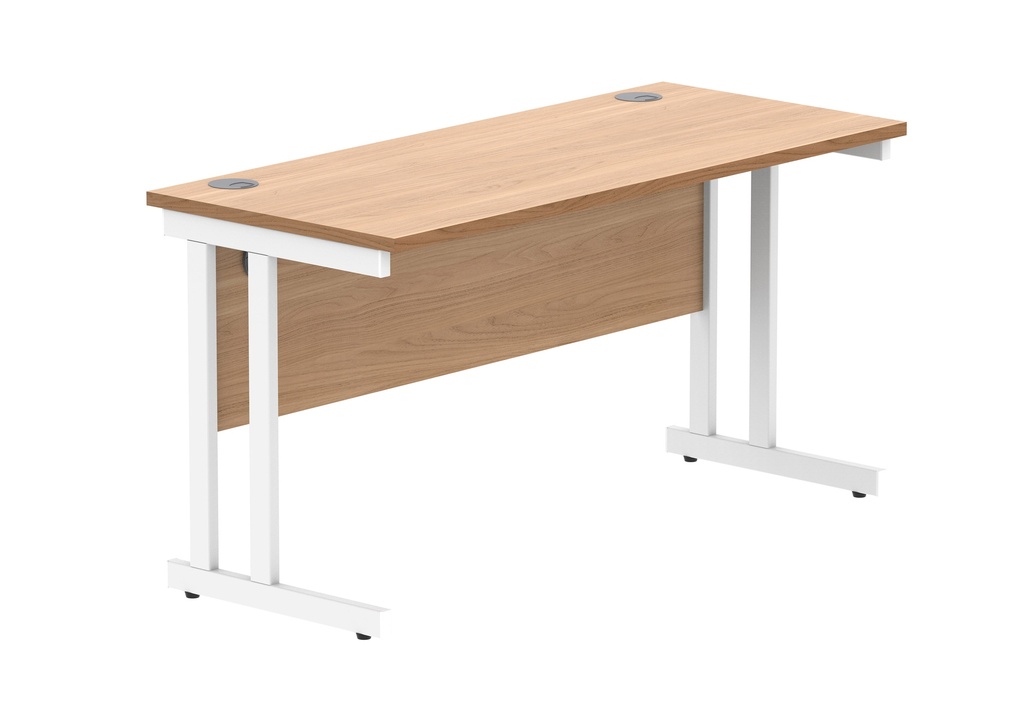 Office Rectangular Desk With Steel Double Upright Cantilever Frame | 1400X600 | Beech/White