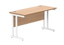 Office Rectangular Desk With Steel Double Upright Cantilever Frame | 1400X600 | Beech/White