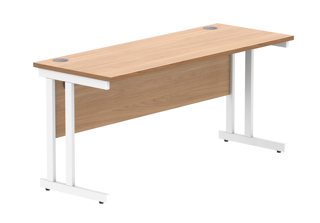 Office Rectangular Desk With Steel Double Upright Cantilever Frame | 1600X600 | Beech/White