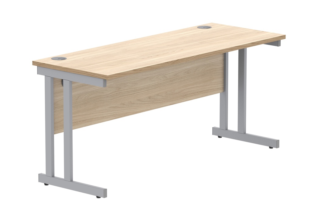 Office Rectangular Desk With Steel Double Upright Cantilever Frame | 1600X600 | Oak/Silver