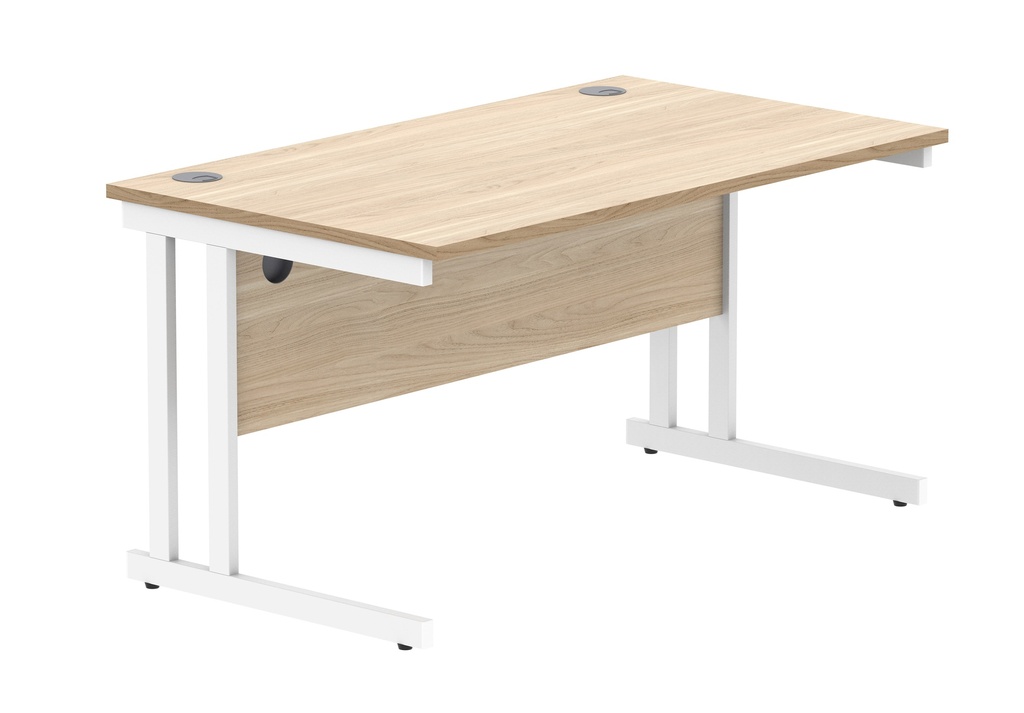 Office Rectangular Desk With Steel Double Upright Cantilever Frame | 1400X800 | Oak/White