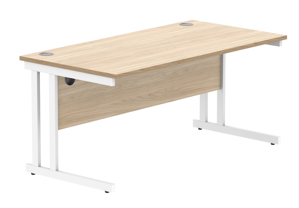 Office Rectangular Desk With Steel Double Upright Cantilever Frame | 1600X800 | Oak/White