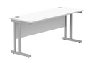 Office Rectangular Desk With Steel Double Upright Cantilever Frame | 1600X600 | White/Silver