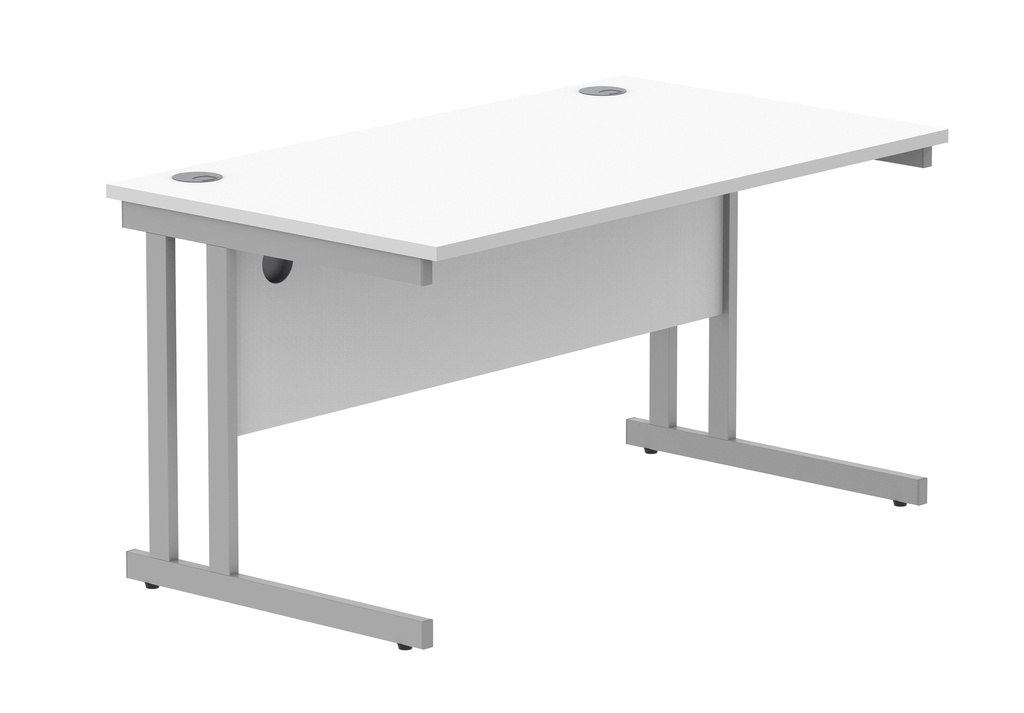 Office Rectangular Desk With Steel Double Upright Cantilever Frame | 1400X800 | White/Silver
