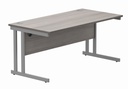 Office Rectangular Desk With Steel Double Upright Cantilever Frame | 1600X800 | Grey Oak/Silver