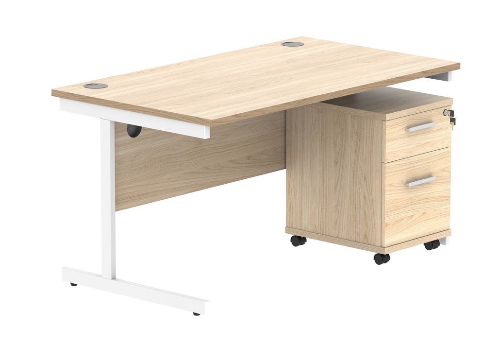 Su Rect Desk+2 Drawer Mobile Under Desk Ped-1480-Canadian Oak/White