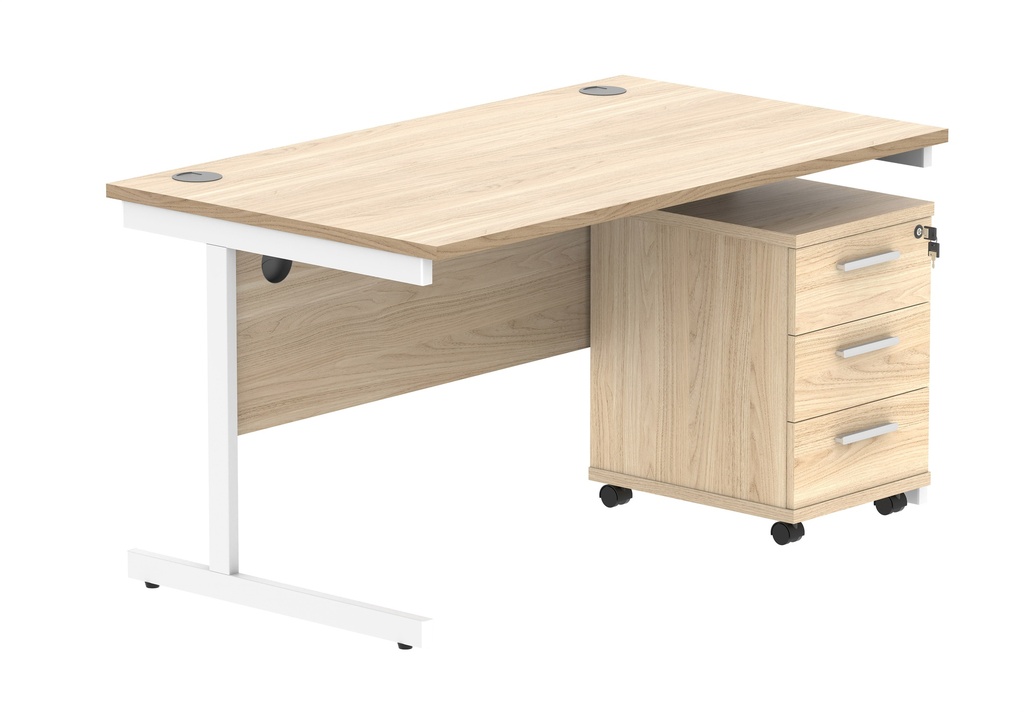 Su Rect Desk+3 Drawer Mobile Under Desk Ped-1480-Canadian Oak/White