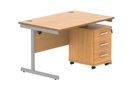 Su Rect Desk+2 Drawer Mobile Under Desk Ped-1280-Norwegian Beech/Silver