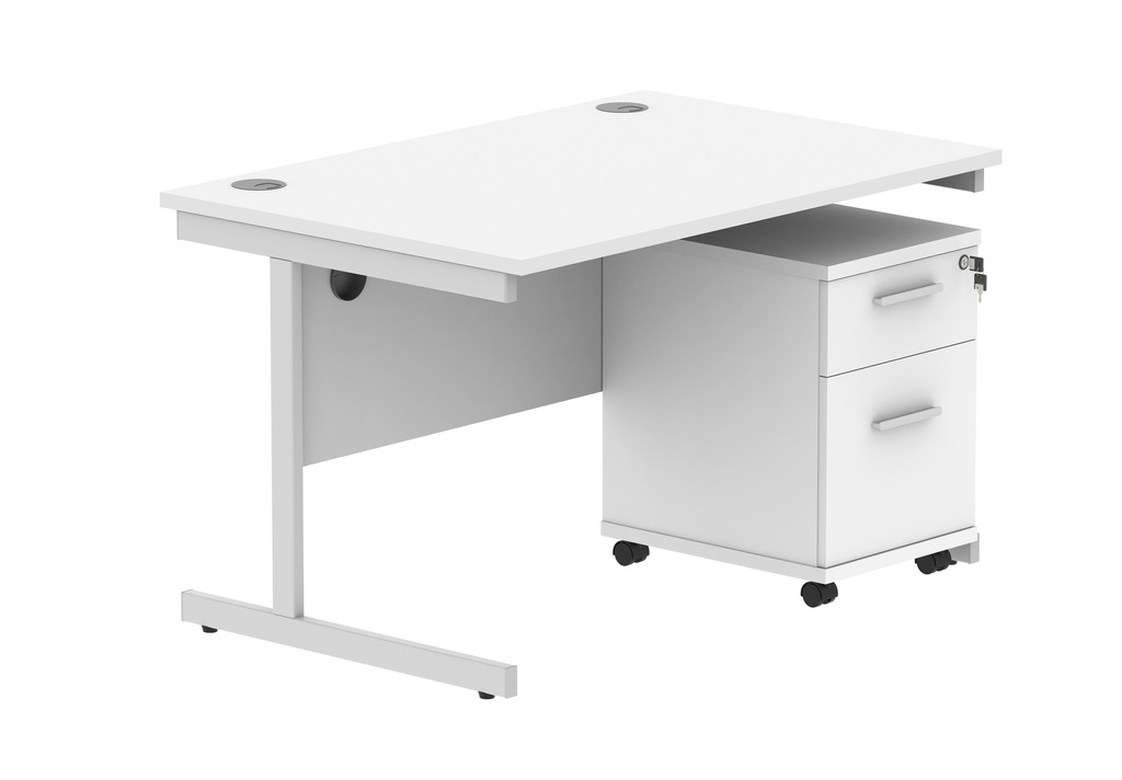 Su Rect Desk +2 Drawer Mobile Under Desk Ped-1280-Arctic White/Silver