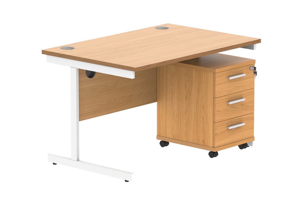 Su Rect Desk+3 Drawer Mobile Under Desk Ped-1280-Norwegian Beech/White